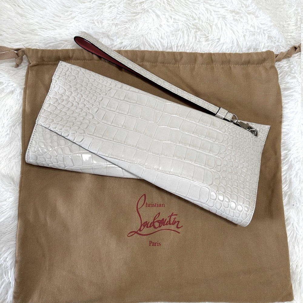 SOLD on EBay Loubitwist CALF ALLIGATOR EMBOSSED CLUTCH 
CRAIE COLOR (Off White)